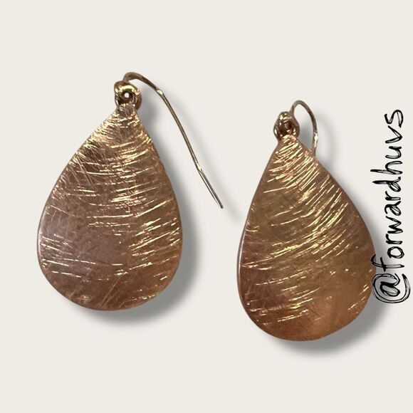 Hand Crafted Copper Teardrop Earrings – Brushed Texture - Picture 4 of 7